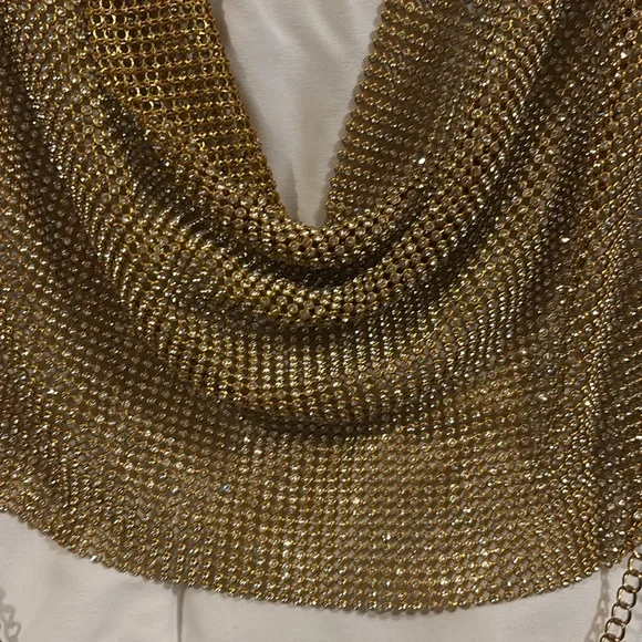 Vintage rhinestone chain mail halter top - Picture 2 of 4
